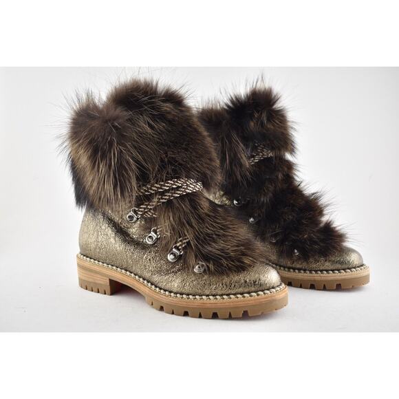 Christian Louboutin Fanny Flat Roche Fur Leather Lace Up Tie Combat Boot 36 - Picture 4 of 10